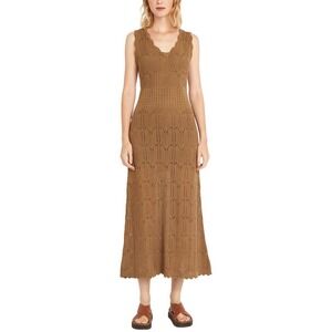 LUXELY Olive Knit Crochet V Neck Sleeveless Midi Dress XL